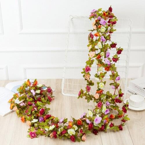2.5M Artificial Rose Flowers Rattan Autumn Peony String Decor Silk Fake Garland for Wedding Party Home Garden Decor Fake Flower