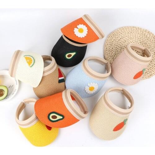 2021 Summer Childrens Straw Sun Hat Boy Girl Cute Fruit Empty Top Hat Bag Set Sun Visor Beach Hat Gorro