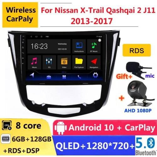 6G RAM 2 din android 10 car radio auto stereo for Nissan X-Trail Qashqai 2 J11 2013 - 2017 navigation GPS DVD Multimedia Player