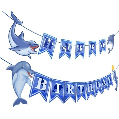 BA256 Underwater World Blue Sea Shark Cartoon Dolphin Theme Happy Birthday Party Decoration Baby Shower Kids