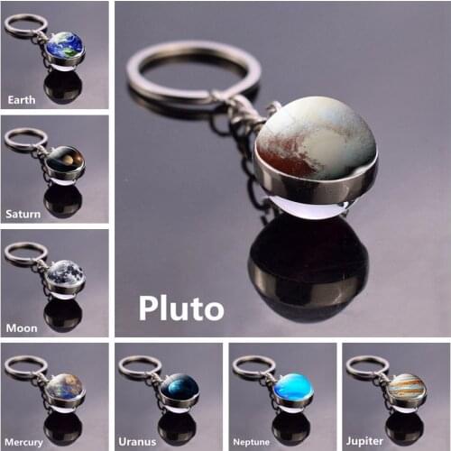 Pluto Uranus Neptune Planet Key Chain Solar System Earth Moon Glass Ball Keychain Nebula Galaxy Star Keyring Keyfob Gift