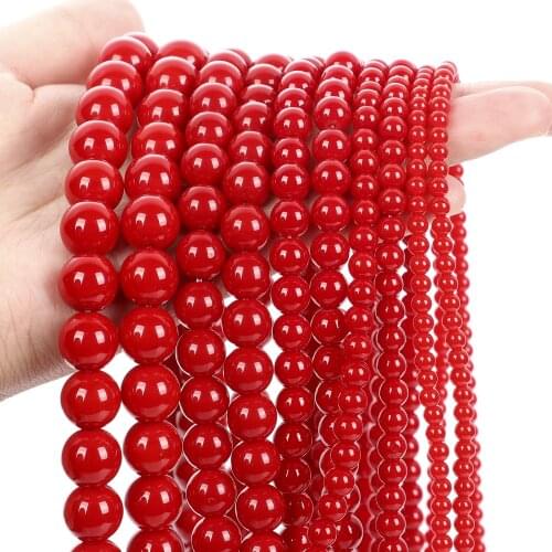Natural Stone Beads Imitation Red Coral Chalcedony Jade Round Loose Spacer Beads For Jewelry Making Bracelets Earring DIY 4-12MM