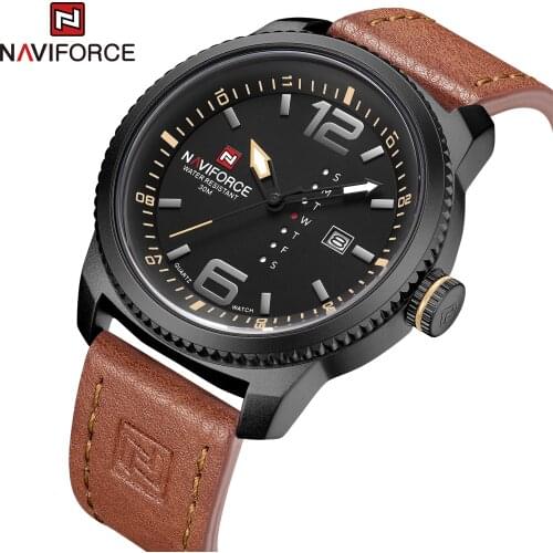 NAVIFORCE Mens Watches Top Brand Luxury Sport Leather Military Male Watch Clock 30M Waterproof Quartz Watch Relogio Masculino