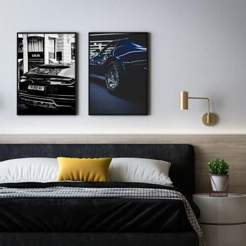 European Street Wall Painting Print Canvas Poster Fashion Black White Retro Handsome Car Art Picture Modern Living Room Decor