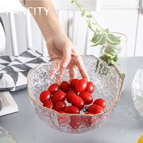 FANCITY Salad bowl household Japanese creative personality Nordic ins heat-resistant dessert large transparent glass bowl of veg