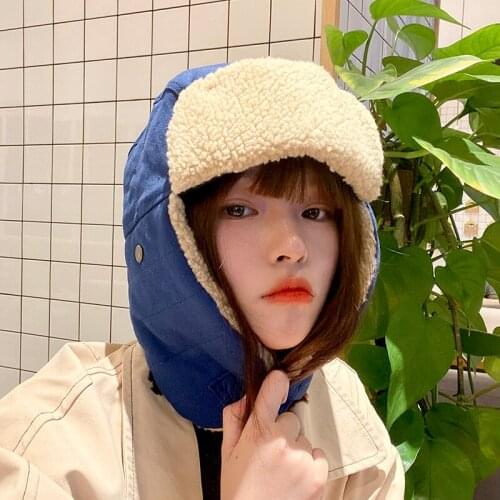 H3590 Women Men Bomber Hat Girl Winter Ear Guard Riding Lamb Velvet Thick Warm Cap Male Korean High Quality Fashion Casual Hats