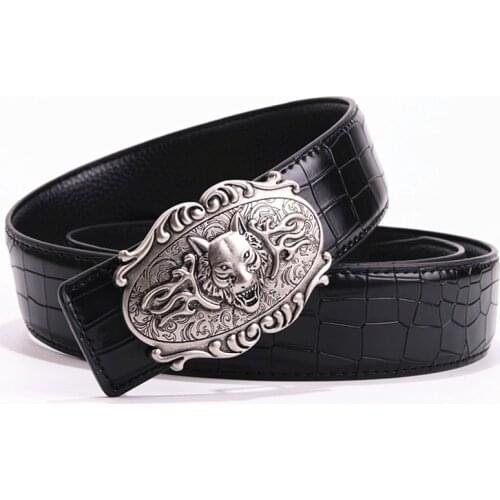 Personalized crocodile leather belt wolf Totem strap mens belt buckle metal belt mens business casual belt gift free shipping
