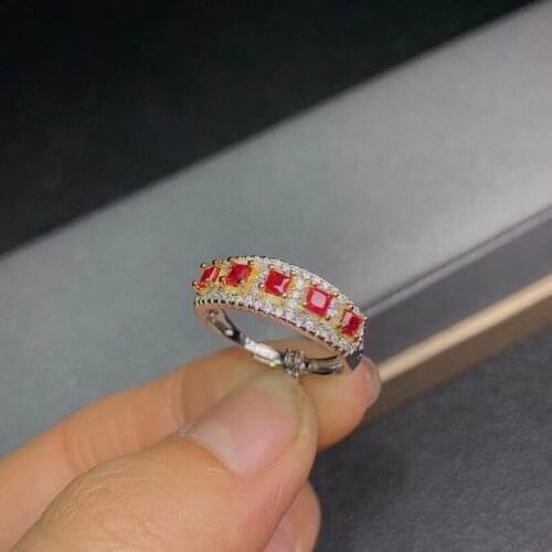 Fine Jewelry 925 Sterling Silver Natural Ruby Women Trendy Style Exquisite Adjustable Gem Ring