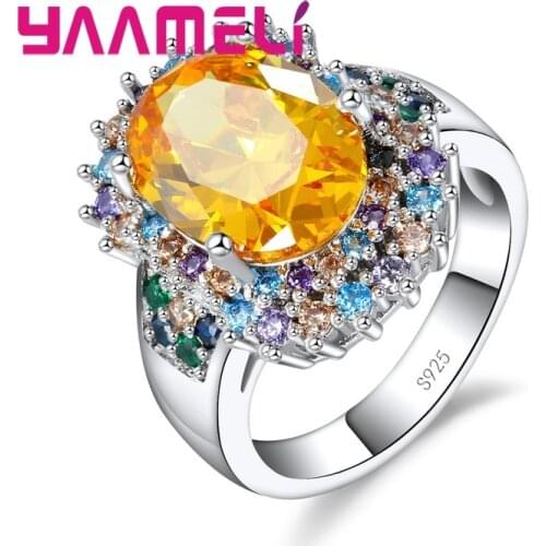 Beautiful Colorful Zircon Flower Rings Female 925 Sterling Silver Shining Oval Design Womens Wedding Rings Dropship