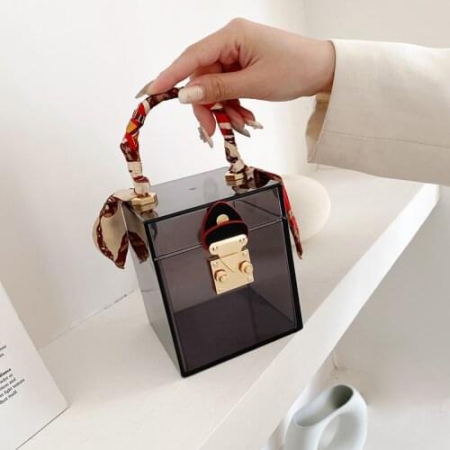 Acrylic Square Box Party Clutch Evening Bag Luxury Women Purses and Handbags Silk Scarf Handle Pouch Designer Bags Fashion 2021