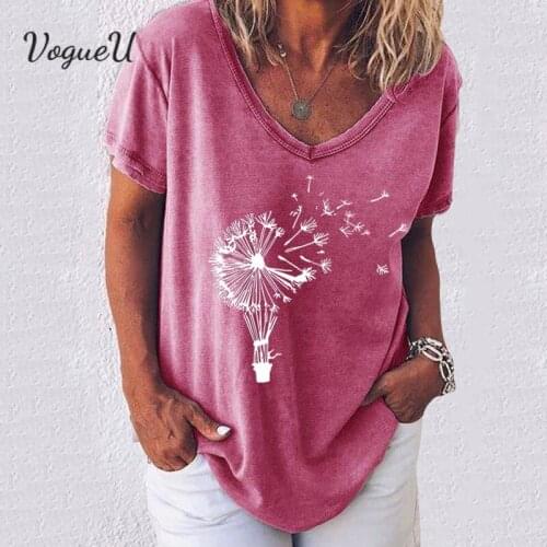 Summer Tops WomenS Dandelion Printed Short Sleeve T-Shirts Casual V-Neck Pullovers Top Fashion Street Tees Commute T-Shirt 2021