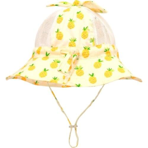 Bucket Hat Girl Summer Beach Big Brim With String Sun Protection Breathable Pineapple Holiday Swimming Accessory For Baby