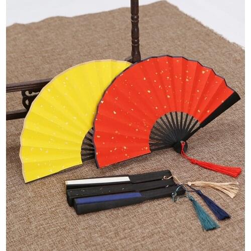 Chinese Style Hand Held Fan Bamboo Paper Folding Fan High Quality Tassel Elegent Female Dance Fan Summer Party Wedding Decor