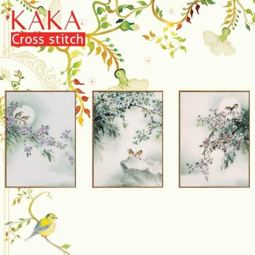 Trilogy Cross stitch kits Embroidery needlework sets with printed pattern,11CT canvas,Home Decor for garden House,Ink Bird Plant