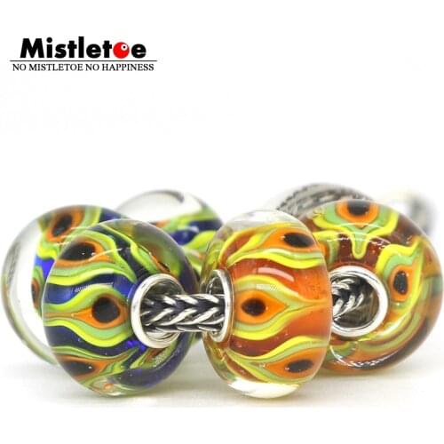 Mistletoe 925 Sterling Silver Fine Murano Glass Fire Flame Charm Bead European Jewelery 1pcs