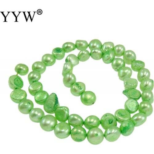 Wholesale 8-9mm Green Pearl Beads Cultured Baroque Freshwater Pearl Beads Grade A Hole 0.8mm 15 Inch