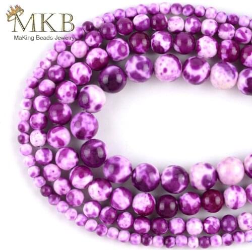 Wholesale Natural Purple Red Spotted Rain Stone Round Beads For Jewelry Making 4mm-10mm DIY Bracelet Necklace Jewellery 15 inch