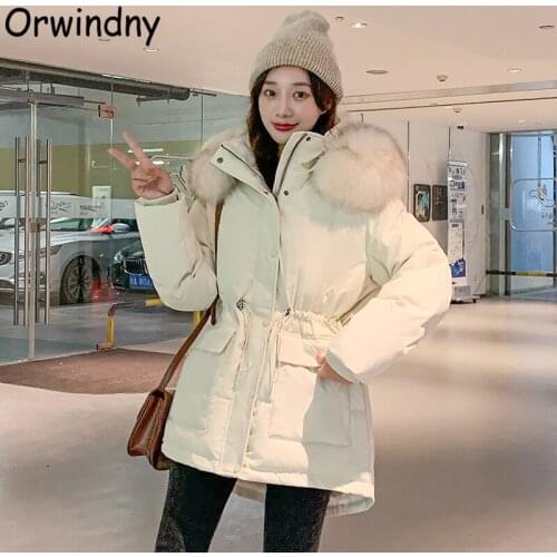 Orwindny 2021 Jackets Women Hooded Winter Coats Slim Fashion Cotton Padded Clothing With Big Pockets Solid Zipper Warm Parkas