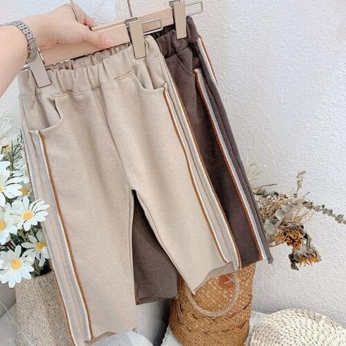 2020 Autumn Korean Baby Girl Casual Pants Childrens Loose Striped Print Pants Toddler Casual Sport Jogging Pants Trousers 2-7Y