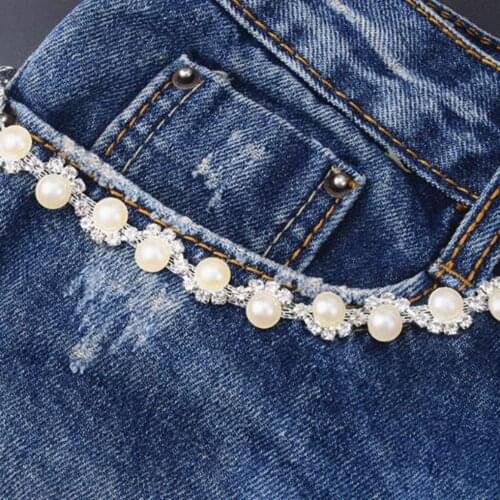 1 Yard Pearl And Rhinestone Chain Sewing Trims For Weding Cake Dress Decor