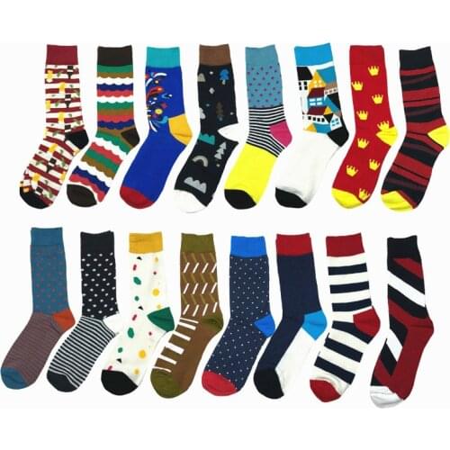 Peonfly Striped Colorful Geometry Jacquard Multi Pattern Men Art Dress Fashion Happy Funny Casual Cotton Socks Male Autumn