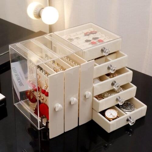 Portable Earring Display Stand Dustproof Acrylic Jewelry Storage Box Bedroom Desktop Lady Necklace Bracelet Ring Storage Box