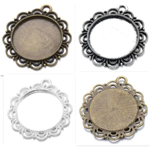 Fit 25mm Round Antique Silver/bronze Silver Glass/Cabochon Frame Bezel Settings Pendant Tray blank 10pcs/lot K06014