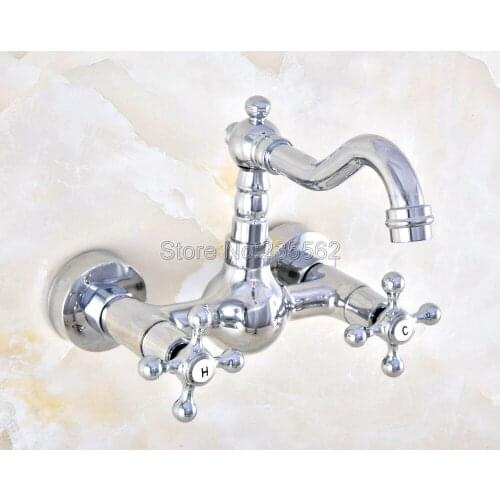 Black Oil Rubbed Bronze Kitchen Sink Faucet Wall Mounted Double Handle Bathroom Basin Cold And Hot Mixer Tap Lnf577