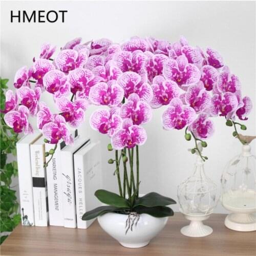9 Head Real Touch PU Latex Phalaenopsis Artificial Flower Orchid Home Decor Bedroom Potted Plants DIY Wedding Material Wholesale