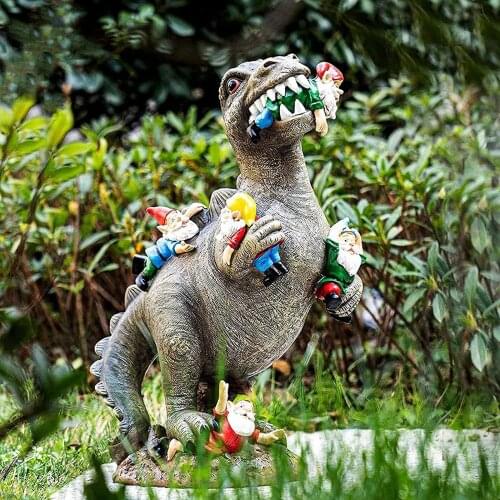 Garden Decorations, Cartoon Dinosaur Dwarf Statue Resin Ornament Decorative Artwork For Courtyard Backyard 2021 New Style