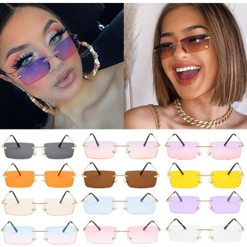 Wholesale 12 Colors Retro Small Square Frameless Sunglasses Womans Rectangle Grady Pink Sun Glasses Luxury Brand 90s Shades