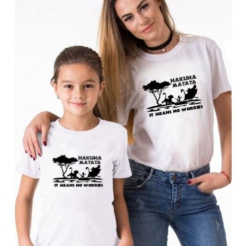 Disney Vintage Harajuku Style Tshirt The Lion King Best Friends Women Tees Family Look T Shirt Hakuna Matata it Means no Worries