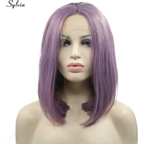 Sylvia Bob Wigs For Ladies Silky Straight 180% Density Mixed Purple Synthetic Lace Front Wigs With Natural Hairline Party Hair