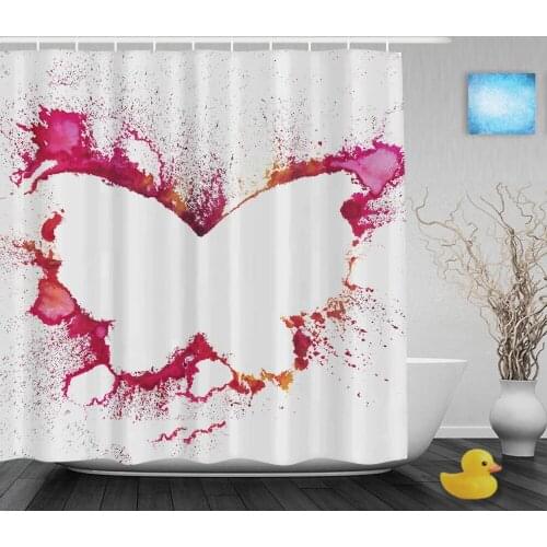 Pink Butterfly Art Print Bathroom Shower Curtains Pigment Splash Home Decor Shower Curtain Waterproof Ployster Fabric With Hooks