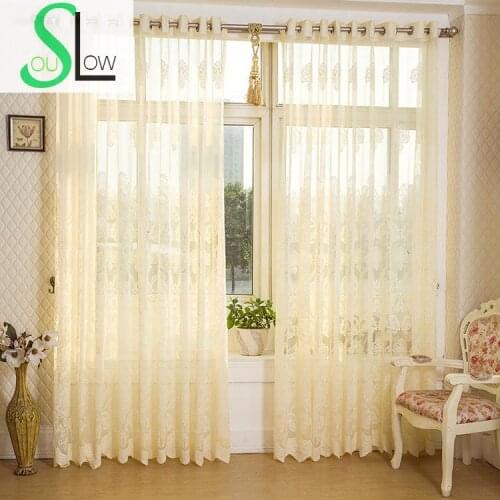 Slow Soul Yellow Hollow Ventilation Light Bedroom Living Room Curtain Pleated Tulle Curtains Sheer For Kitchen Rideaux Children