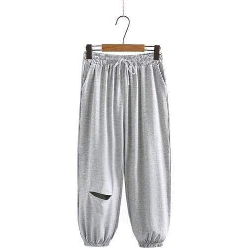 Plus Size XL-4XL Grey Black Womens Sportswear Pants Elastic Waist Casual Summer Autumn Ankle Trousers