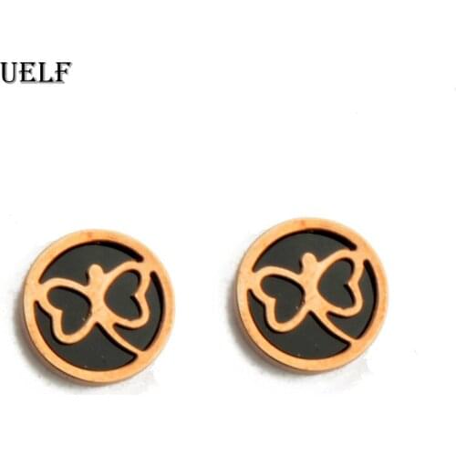 Uelf Simple Lovely Stainless Steel Dragonfly Earrings For Women Black Acrylic brincos oorbellen