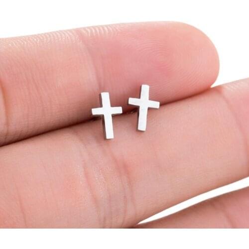 Punk Korean Earrings Cross Stainless Steel Earrings Cross Stud Earrings Women Jewelry Studs Small Earrings oorbellen