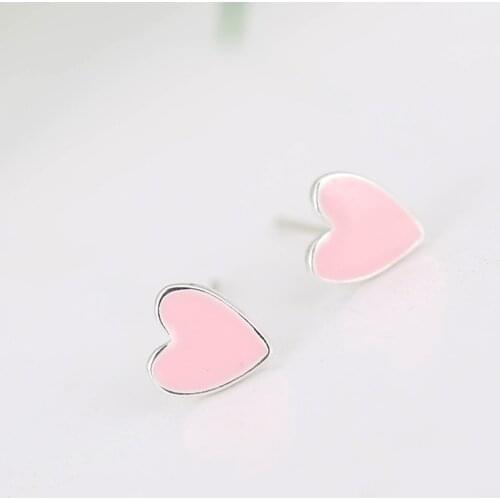 REETI 925 Sterling Silver pink Heart Stud Earrings For Women Trend Personality Lady Fashion Jewelry