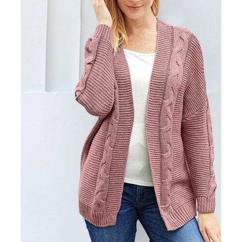 Women Cardigan Long Sleeve Solid Color Comfortable Soft Hemp Pattern Batwing Sleeve Warm Ladies Sweater Coat Autumn Winter