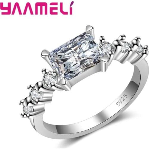 Hot Sale New Fashion Jewelry Accessory Gothic Big Square White CZ Ring 925 Sterling Silver New Band Ring for Women