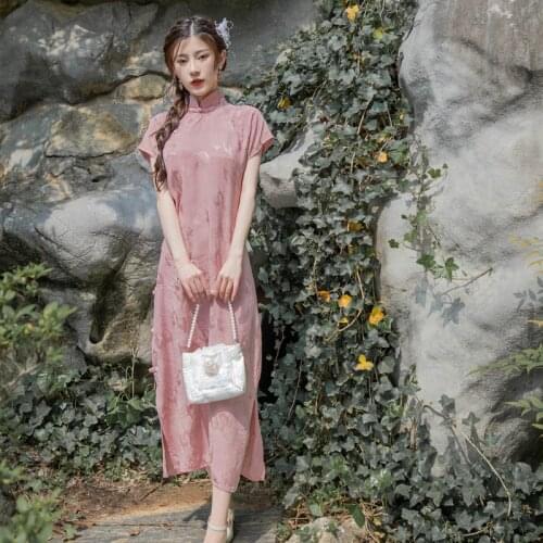 Pink Slim Fit Sexy Cheongsam Improved Sweet Dress Women Summer Chinese Style Girl Young Elegant Qipao Bodycon Dress