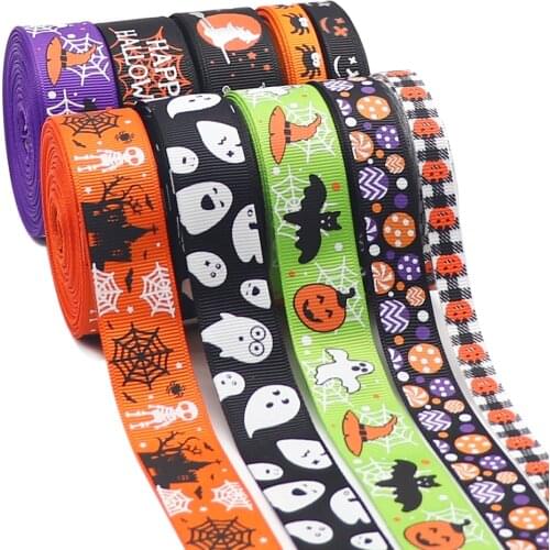 10 Yards 9MM/16MM/22MM Glow In The Dark Halloween Printed Grosgrain Ribbons For Hair Bows DIY Handmade Materials Y2021080302