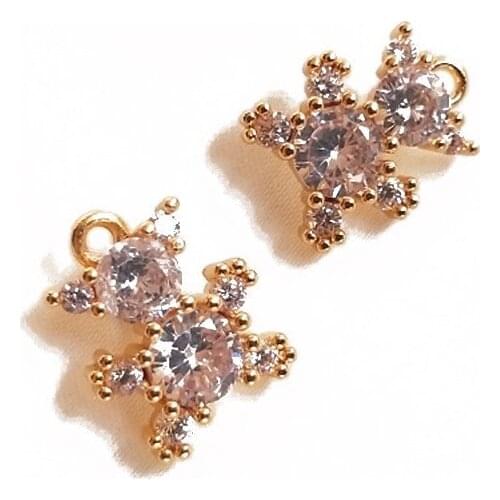 2PCS cute bear Necklace pendant Bracelet Findings Charms For Jewelry Making DIY Earrings 14k Gold Plated made Copper accessories