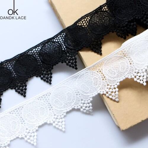 2 yards Width 5cm Black white Water soluble polyester lace trim fabric ribbons DIY dress clothing skirt curtain accessories