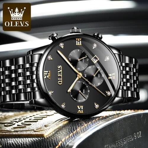 2021 New Mens Watch OLEVS Top Brand Luxury Stainless Steel Casual Quartz Watch Mens Sports Waterproof Clock Black Watch 2868