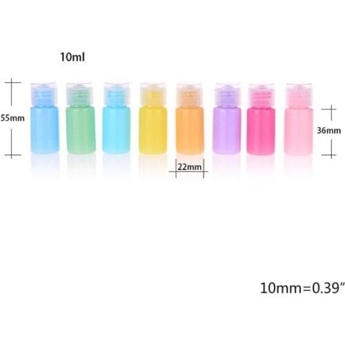 2021 New 8Pcs 10ml Macaron Color Refillable Cosmetic Empty Bottles with Clear Flip Lid