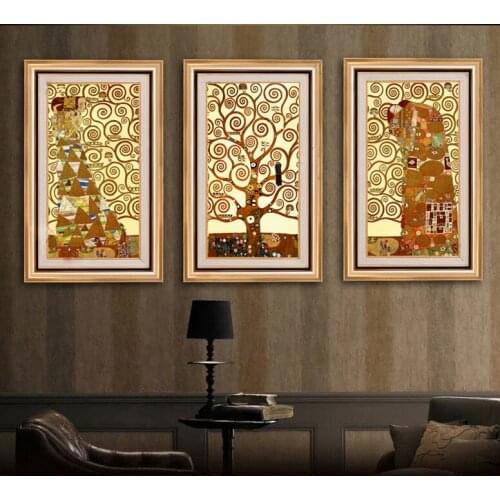 3 pieces paintings Gustav Klimt painting on oil canvas for wedding decor and wallpaper