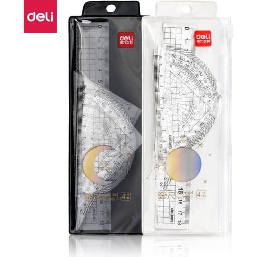 4 pieces / set Deli 79517 Sun Moon Star multi function drawing combination ruler + triangle ruler + protractor, student supplies