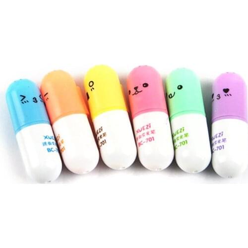 6PCS/Set Mini Pill Shaped Highlighter Colorful Painting Marker Pen Graffiti Pen Innovative Stationery School Office Supplies